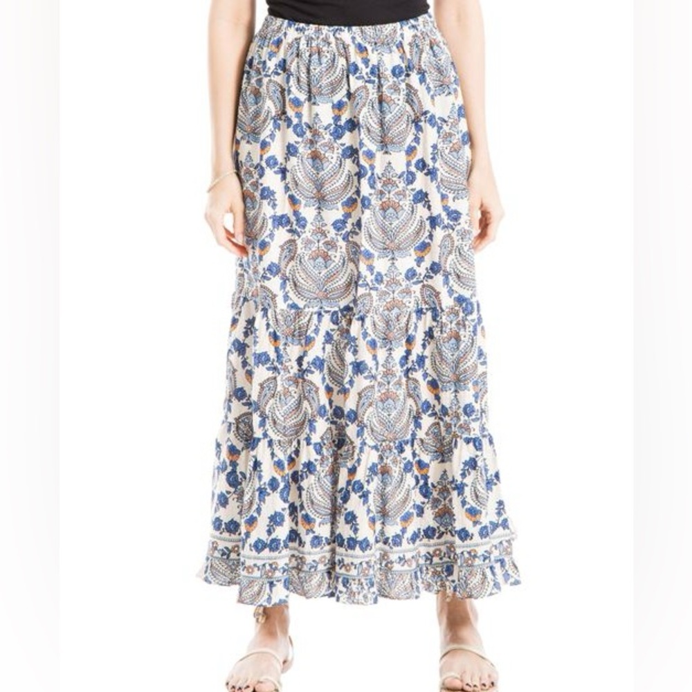 Max Studio Blue and Cream Boho Patterned Maxi Skirt Size XS